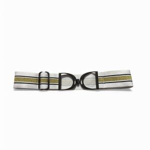 NWT Luxequine White & Metallic Gold Striped Equestrian Belt w/ Gunmetal Buckle